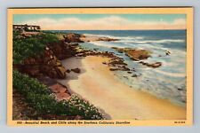 Beautiful Beach & Cliffs Along Southern California Shoreline Vintage Postcard picture