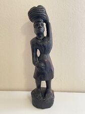 Vtg Ethnic Tribal Possibly African Carved Wood Statue of Woman Carrying Basket picture