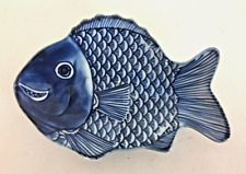 Vintage Blue and White Fish Plate Japan 6X4 inches picture