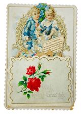 ANTIQUE FOLDING VALENTINE “WITH LOVING GREETINGS”,3 LAYERS, SCALLOPED EDGES 1890 picture