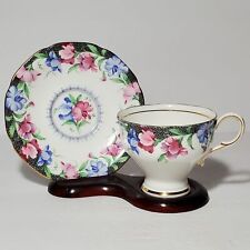 Paragon Teacup and Saucer Sweet Pea Pink Blue Flowers Bone China England Vintage picture