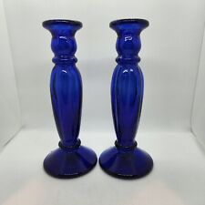 Vintage Cobalt Blue Recycled Spanish Glass Candlesticks Blue Taper Candle Holder picture