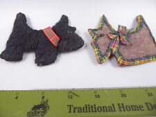 HANDCRAFTED PAIR SCOTTISH TERRIER SCOTTIE DOGS TARTAN COLORS FELTED WOOL picture