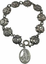 Vintage Catholic Sterling Silver Rose & Saints Catholic Bracelet 16 Grams Silver picture