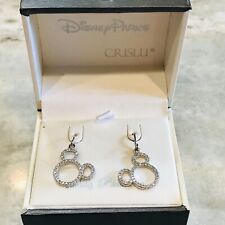 Disney Parks Crislu Mickey Mouse CZ Sterling 925 Dangle Disneyland Earrings NIB picture