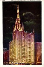 C.1920s Chicago IL Temple Building Night Street View UNP Illinois Postcard A422 picture