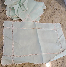 VINTAGE Set of 8 NAPKINS 18x11.5 in. Crochet Lace Edge Flower Green Delicate picture
