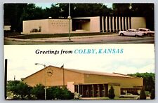 Greetings from Colby KS Vtg Postcard Pioneer Memorial Library Community Building picture