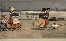Ethel Parkinson Folk Art Dutch Children and Goose c1910 Vintage Postcard picture