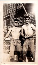 Vintage Photo Two Handsome Shirtless Military Men Flexing Muscles Funny Faces  picture