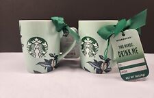 Starbucks 2021 Set of 2 Mint Green Coffee Cup Mug New 10oz Floral Leaves Berries picture