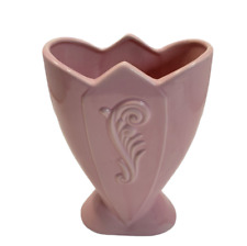 Vintage 1940 Fredericksburg Pottery Fan Vase Ceramic Pink w/Floral Design picture