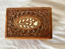 Vintage Hand Carved Wooden Trinket Jewelry Box Hinged Floral 1966 picture