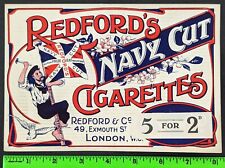 Antique Redford's Navy Cut Cigarette Label Sailor Flag London England picture