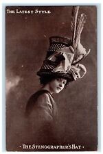 1909 The Stenographers Hat Girl With Big Hat Studio Portrait Antique Postcard picture