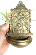 Antique metal gold gilt lamb of gold angel holy water font religious picture