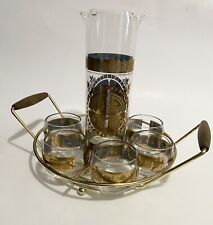 Vintage 1960s MCM Culver Barware Coronet Pitcher 5 Roly Poly Glasses Caddy Set picture