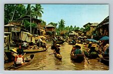 Dhornburi Thailand, Floating Market Vintage Souvenir Postcard picture