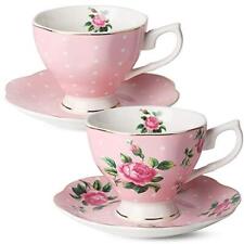 Btat Floral Tea Cups And Saucers Set Of 2 pink 8 Oz With Gold Trim And Gift Bo picture