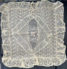 ANTIQUE CREAMY FRENCH NORMANDY LACE 14” BOUDOIR PILLOW COVER EMBROIDERED FLOWERS picture