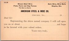 c1900s CHICAGO IL Advertising Postcard AMERICAN STEEL & WIRE CO. Salesman's Card picture