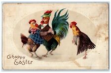 c1910's Easter Anthropomorphic Rosster Chicken Dancing Embossed Antique Postcard picture