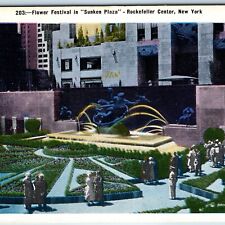 c1940s Manhattan City NY Rockefeller Center Sunken Plaza Flower Festival PC A251 picture
