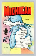 MI-Michigan, State Map Upper MI, Greetings, c1958 Vintage Souvenir Postcard picture