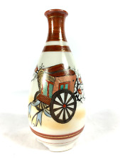 Antique Kutani Sake Bottle Noble Lady's Carriage Priest & Spring Plum Blossoms picture