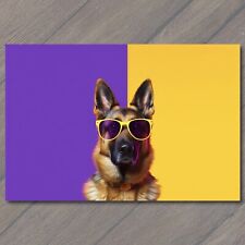 POSTCARD: Stylish German Shepherd in Vibrant Purple and Yellow Glasses 🐾🕶️ picture
