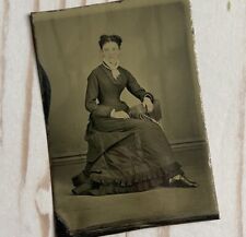 Antique Tintype Photo Lovely Seated Young Woman Showing Shoe Tinted Cheeks picture