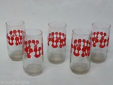 5 RARE Vintage YUM YUM DONUTS DRINK GLASSES MILK RETRO RED MID CENTURY MODERN picture