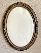 Antique Oval Ornate Wood Frame Convex Bubble Glass 23x17 (18x13) Carved Flowers picture