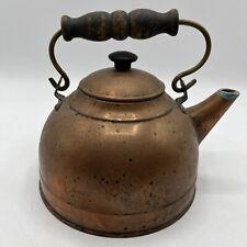 Antique Copper Teapot Made In England w/ Wooden Handle Primitive Display Only picture