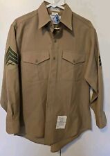 USMC Khaki 2122 Shirt 16x32 Long Sleeve Service B Dress Poly/Wool US Marine SGT picture