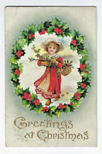 1913 Christmas Greeting Little Girl with Holly picture