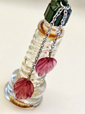 Vintage-TALL GLASS  Perfume Bottle-PINK LEAVES DANGLE ON CHAIN #1077-1 picture