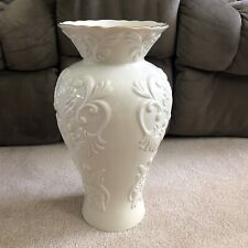 Large Lenox Georgian Ivory Porcelain Tall Vase Embossed Gold Trim 16 Inches picture