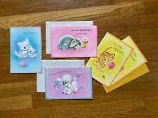 LOT (5) Vintage 1960s Cute Baby Animal Friend Birthday Greeting Cards NEW UNUSED picture