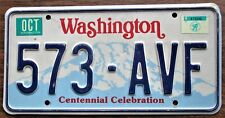 WASHINGTON Centennial License Plate 1989 #573-AVF w/'89 Centennial Sticker picture