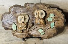Vintage 60’s Ceramic Chalkware Owl Wall Hanging Art 13 3/4” Long picture