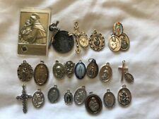 Lot of 25 Catholic Religious Medals, Charms, Crucifix, Centerpiece Medals, Pins picture