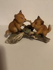 HOMCO VINTAGE 1981 MASTERPIECE PORCELAIN BABY FOXES FIGURINE picture