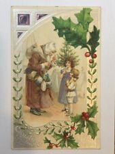 c 1910 Brown Robe SANTA Claus CHRISTMAS Embossed Postcard GERMANY Antique EX picture