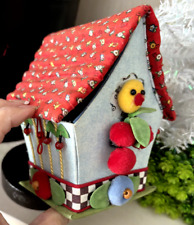 Vtg 2001 MARY ENGELBREIT Birdhouse Fabric PINCUSHION Trinket BOX Cherries DRITZ picture