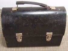 Vintage Thermos Construction Workers Black Metal Lunch Box w/ Thermos Holder E picture