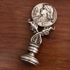 CLASSICAL SILVERPLATE ETRUSCAN MEDALLION STYLE PORTRAIT WAX SEAL STAMP GR picture