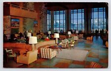c1950s Jackson Lake Lodge Main Lobby Grand Teton Range Wyoming WY VTG Postcard picture