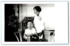 c1940's Cute Little Babies Toddler Sat On Chair Vintage RPPC Photo Postcard picture