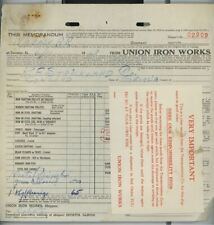 1949 Union Iron Works Decatur Illinois Invoice w/Attached Notice 173 picture